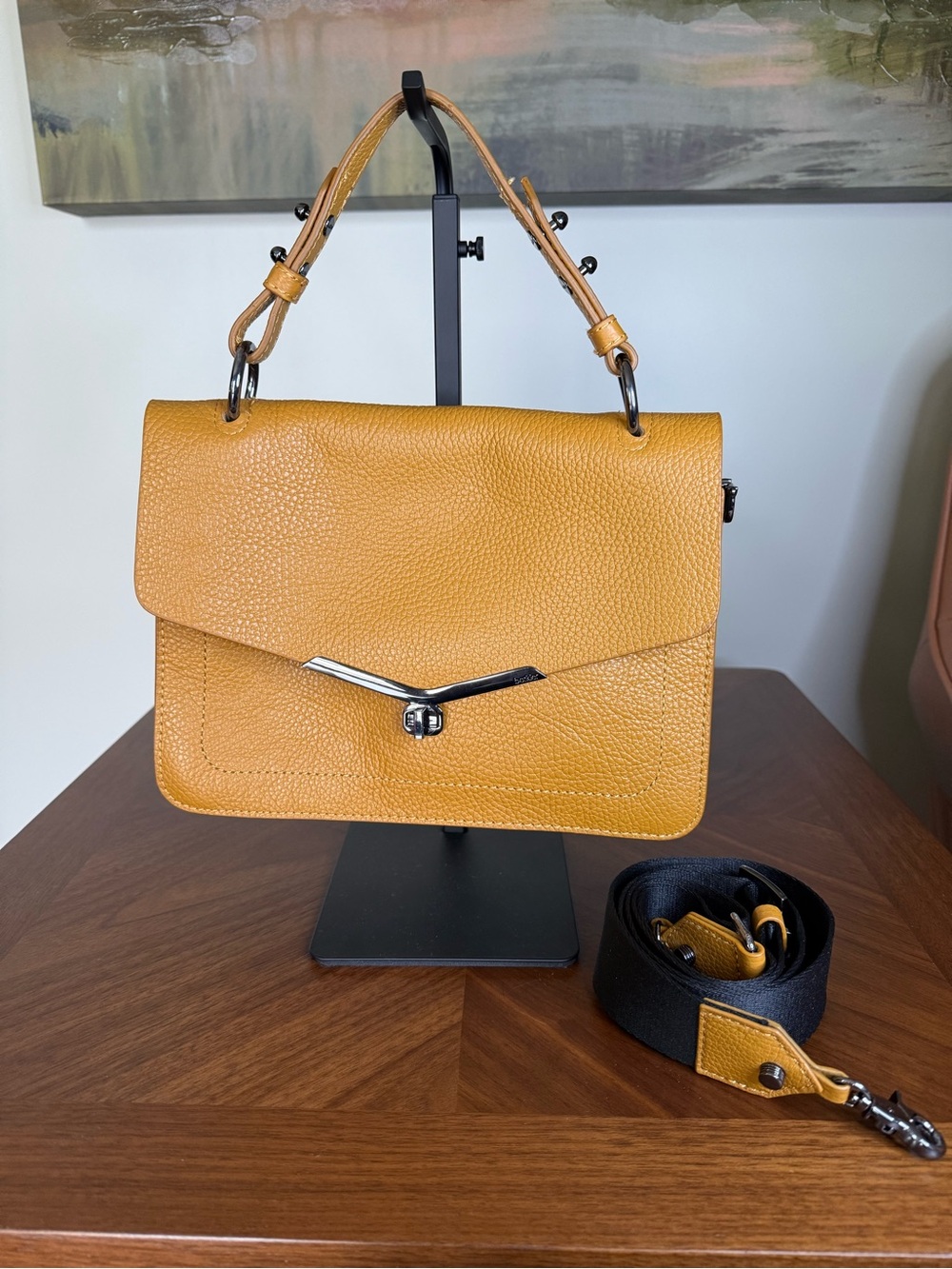 Botkier Leather Top Handle Crossbody Satchel Gold Lining Bag